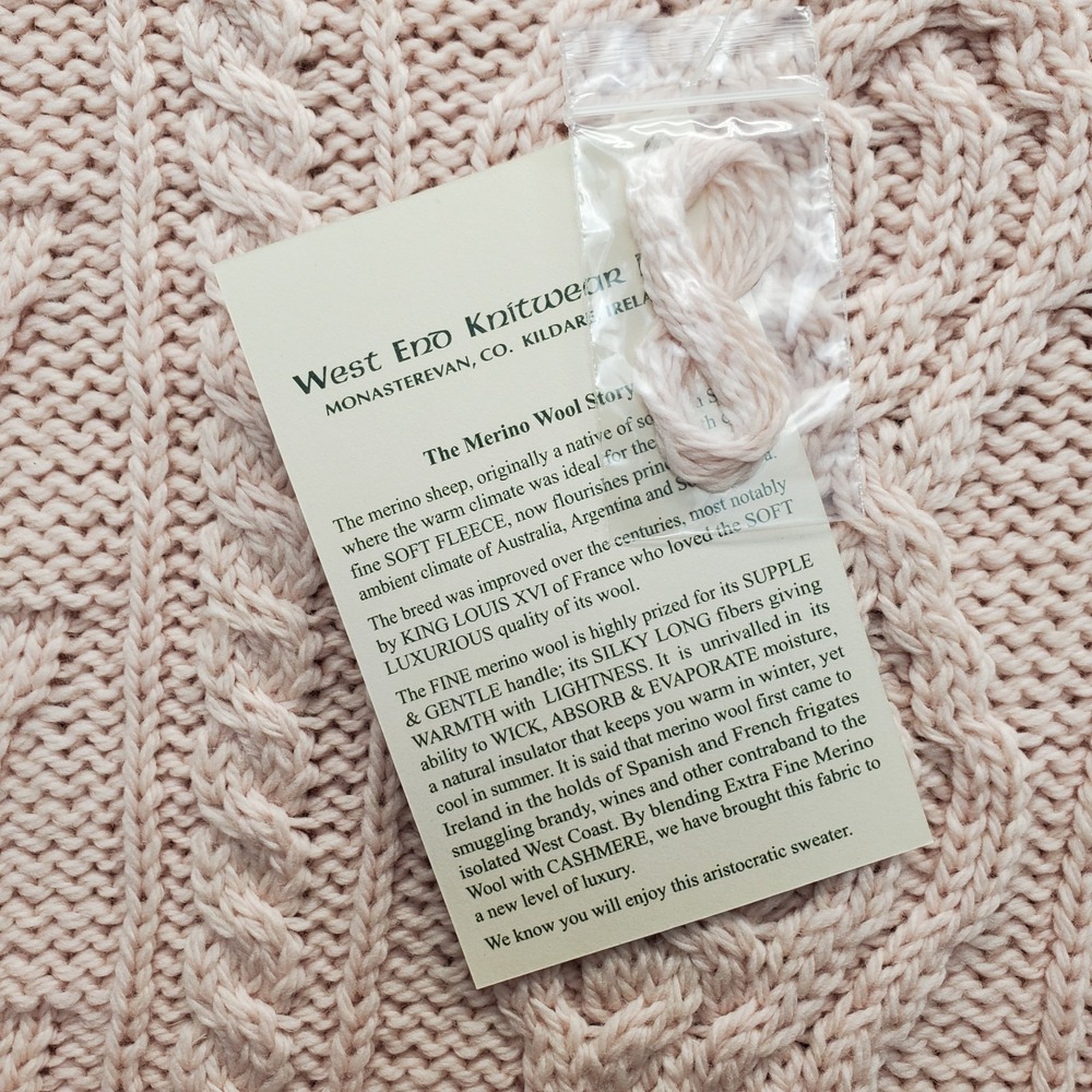 Vintage Aran Crafts Ireland Knitted Sweater Womens XL Pink Merino Wool Crew Neck - Picture 6 of 7